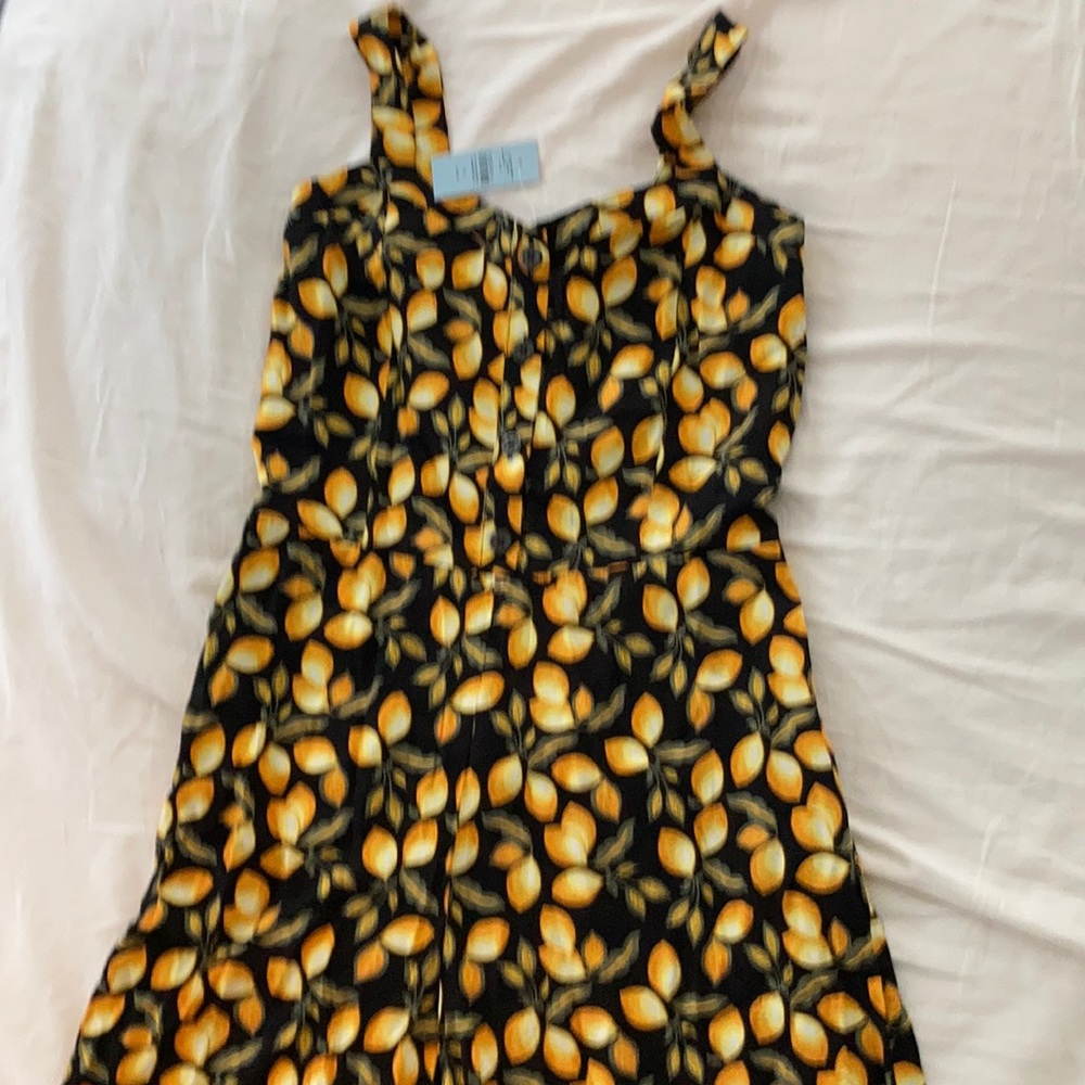 Petite Lemon Smocked Black Jumpsuit NWT